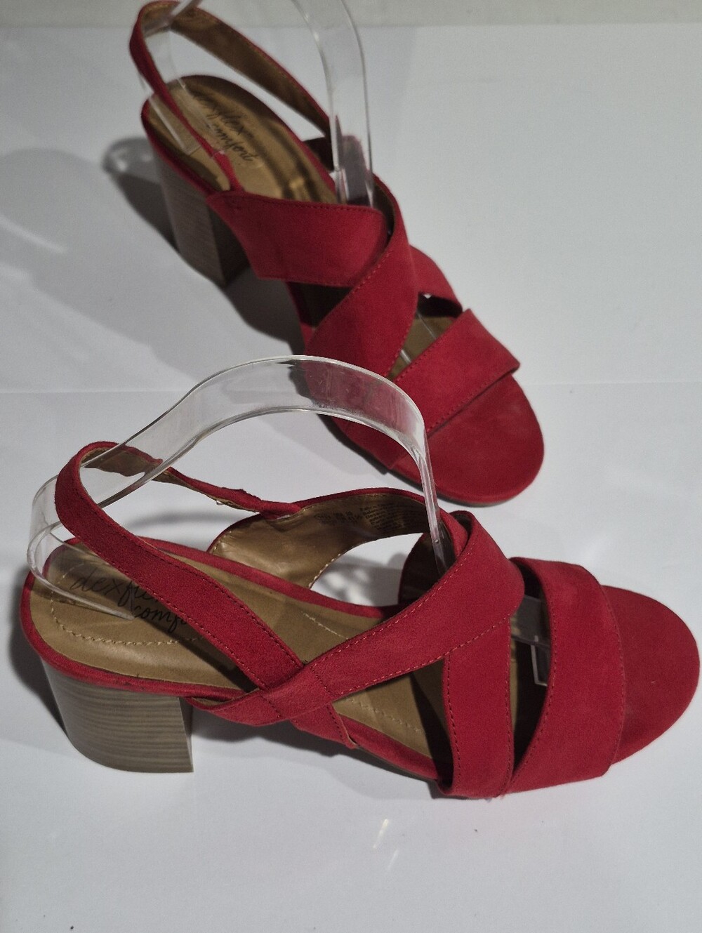 DEXFLEX COMFORT Red Suede Block Heel Sandals - Women's Strappy Slingback SIZE 10